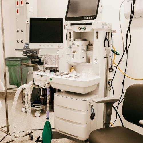 High-tech monitoring equipment in a hospital room, showcasing advanced healthcare technology.